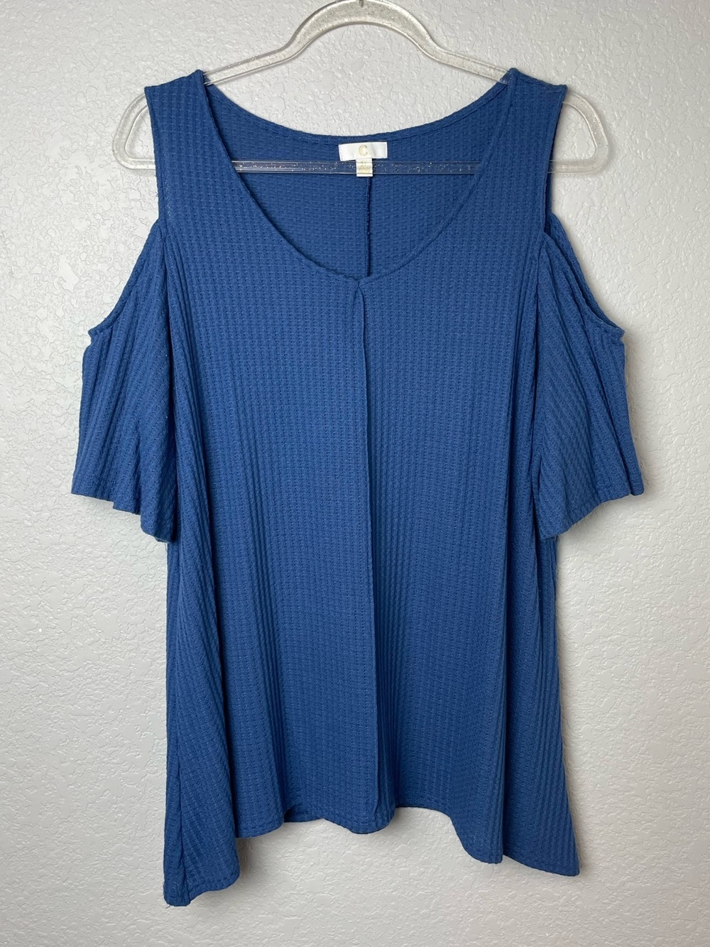 Charming Charlie Women's Cold-Shoulder Waffle Knit Blue Tunic Size XL